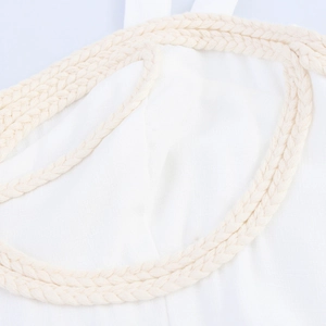 Sweet floral bustier dress with white cotton-linen fabric and braided rope details
