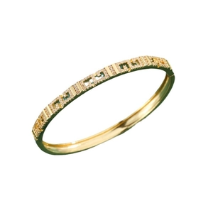 Elegant gold-tone bangle featuring a hollow double-G geometric pattern with pavé zircons