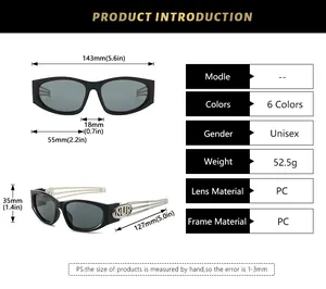 Size chart for square sunglasses showing 143mm frame width and 55mm lens width details