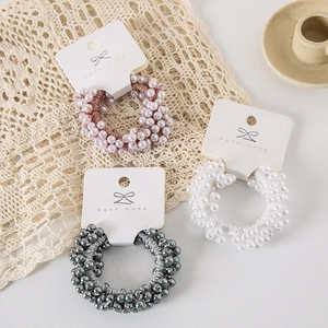 Artificial Pearl Beaded Hair Ties Elastic Hair Bands Handmade Elegant Retro Headwear For Women Girls