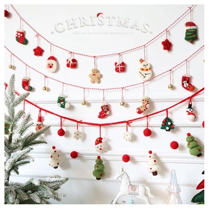 Handmade wool felt Christmas garland with Santa Claus and snowman wall decor