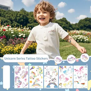 Tatuaggi Temporanei Unicorno Cartone Animato Impermeabili Adesivi Arte Corporea Bambini Festa Compleanno Motivi Arcobaleno Castello