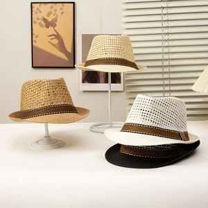 Straw panama hat for men and women with striped band in four classic colors