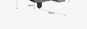 Technical drawing showing 10mm height and 60mm width dimensions for suction cup hook