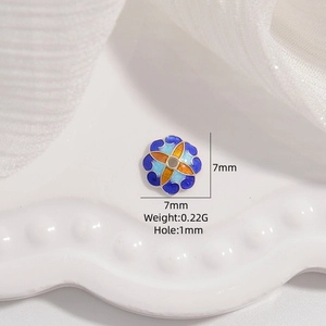 Perle fleur en émail cloisonné bleu et orange de 7mm pour la création de bijoux