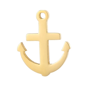 Polished gold stainless steel anchor pendant charm with a glossy metallic finish