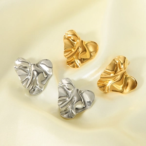 Modern 18K gold and silver plated heart stud earrings with liquid metal wrinkled texture