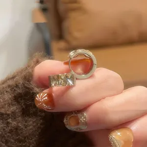 French vintage gold hoop earrings with square diamonds showing 1.5cm diameter size