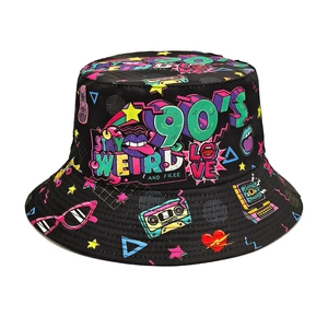 Anglerhut Vintage Graffiti Print Polyester Sonnenschutz Atmungsaktiv Retro Pop Art Stil Unisex Outdoor Kappe