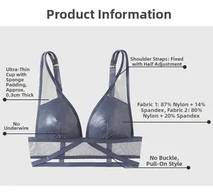 Detail of dark blue seamless wire-free bra with breathable mesh and 0.3cm ultra-thin pads