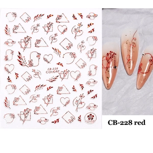 Macro detail of CB-228 red copper heart and rose 3D adhesive nail art stickers