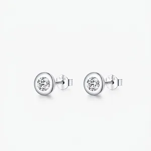 925 Sterling Silver Round Zirconia Stud Earrings For Women Minimalist Clear Shiny Tiny Geometric Earrings Jewelry Gift