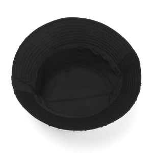 Detailed top view showing inner lining and stitching of black cotton bucket hat