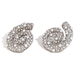 Spiral stud earrings in 18K gold plated steel with white pearls and sparkling zircons