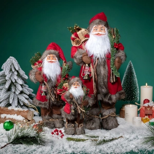 Classic Standing Santa Claus Figurine Christmas Ornament For Home Office Festive Decoration Plush Father Christmas Doll