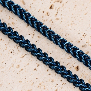 Collana da uomo in acciaio inossidabile blu scuro con maglia intrecciata lucida