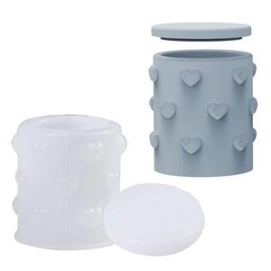 Cylindrical silicone resin mold with heart relief pattern and lid for storage boxes