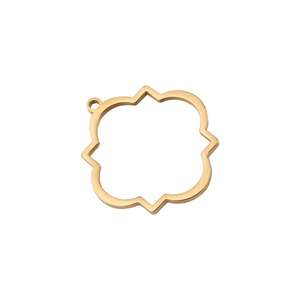 Macro view of gold-plated stainless steel hollow quatrefoil pendant charm for DIY jewelry