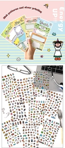 Detail of colorful cartoon waterproof stickers with zoo and travel themed patterns