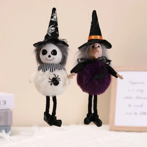Set di decorazioni di Halloween in peluche con teschio bianco e strega viola con cappelli
