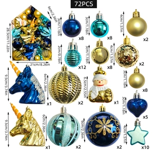 Ensemble détaillé de 72 ornements de Noël bleu et or de formes et tailles variées