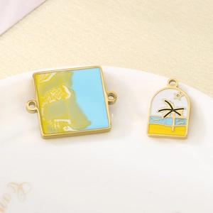 Tropical coconut tree beach sunset enamel charms in stainless steel for DIY jewelry