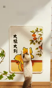 Vertical sisal cat scratching pad with cute orange cat design protecting home walls