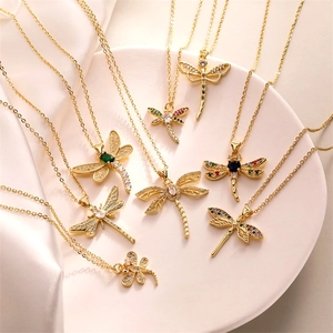 Dragonfly Pendant Necklace Copper With Colorful Zircon Animal Clavicle Chain Jewelry Elegant Fashion For Women