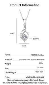 Detailed specs of S925 silver necklace with leaf-shaped pendant and 5.5mm moissanite stone