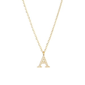 Chic gold-plated A-letter pendant necklace with micro-pave cubic zirconia on a cable chain