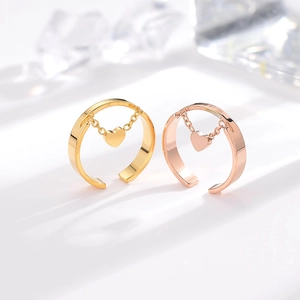 Minimalist Titanium Steel Heart Chain Ring For Women Korean Style Open Adjustable Finger Ring Fashion Jewelry Gift
