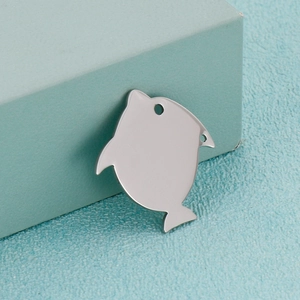 Polished silver dolphin pendant charm in stainless steel for DIY jewelry making