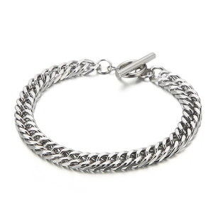Cuban Link Chain Bracelet Stainless Steel Minimalist Hip Hop Jewelry With OT Toggle Clasp For Men Silver Tone