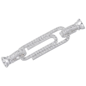 Close-up of silver-plated paperclip connector with cubic zirconia stones for necklaces
