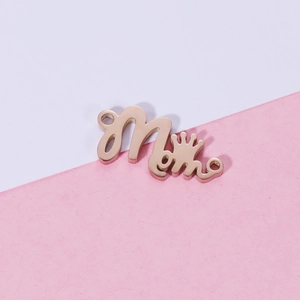 Rose gold MOM crown connector charm for DIY bracelets in polished stainless steel