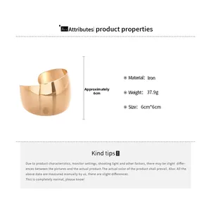 Detailed view of wide gold iron cuff bracelet with dimensions 6x6cm and weight 37.9g