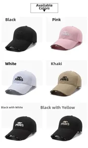 Sei varianti di colore del cappellino da baseball con ricamo PRAIS e cinturino alla moda