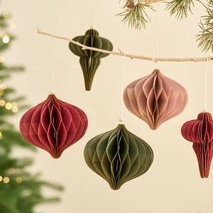 Christmas Hanging Ornaments Honeycomb Paper Ball Glitter Edge Faux Artificial Pearl Festive Tree Decoration Nordic Style Elegant