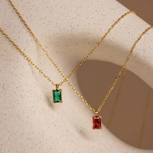 18K gold plated titanium steel necklaces with rectangular colorful birthstone pendants