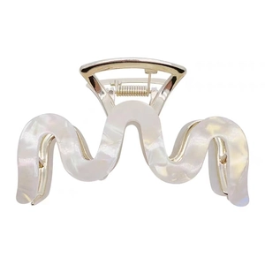 Elegant wavy acetic acid hair claw clip in pearlescent cream white for women