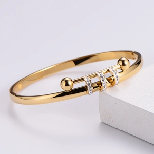 316L Stainless Steel Bangle Bracelet With 18K Gold Plating Pave Zircon Sliding Rings Luxury Minimalist Gift For Women