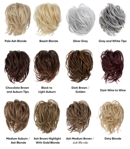 Detail showcasing 12 different color shades for synthetic hair bun extensions