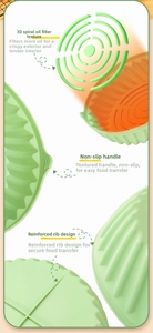 Dettaglio del cestello in silicone verde con filtro olio 3D e maniglie per friggitrice