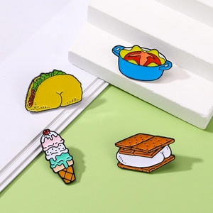 Cute cartoon enamel pins set featuring ice cream burger and food shapes for clothes