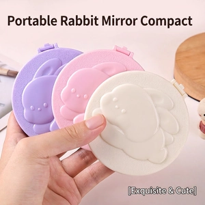 Cute Rabbit Relief Portable Foldable Makeup Mirror And Comb Pocket Size Plastic Cosmetic Tool For Daily Travel Student Use