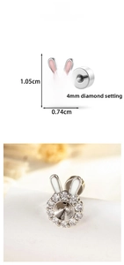 Macro view of sweet rabbit stud earrings with 4mm stone setting and screw back design