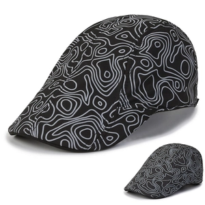 Men Vintage Flat Cap Cotton Topographic Map Pattern Adjustable Ivy Newsboy Hat Retro Warm Casual Headwear
