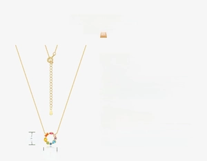 Detailed specs of S925 silver rainbow zircon necklace with gold plating and dimensions