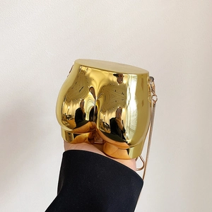 Artistic gold mirror body-shaped mini handbag with slender chain strap for women