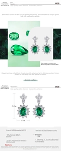 Detailed view of S925 silver emerald cluster earrings with high carbon diamond halo